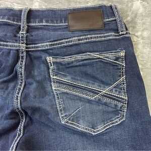 BKE Jake Jeans 34x36 Blue Dark Wash Straight Leg Bootcut Mid Rise Stretch Zip